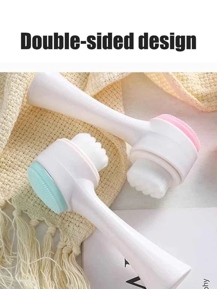OFT 3D Dual-Sided Face Washing Brush - Deep Clean Pores with Silica & Fur for Home Spa Experience