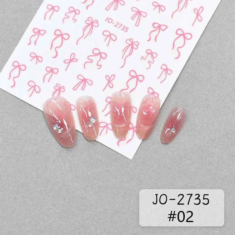 Brand Name Bowknot Nail Art Stickers - Vintage Self-Adhesive Decals in White, Pink & Black for Cute Manicures