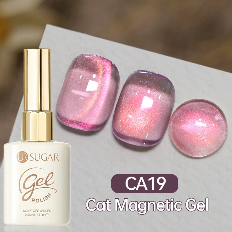 UR SUGAR 15ml  Autumn Winter Red Cat Magnetic Gel Nail Polish White Dopamine Nail Sparkling Glitter Soak Off UV LED for Manicure