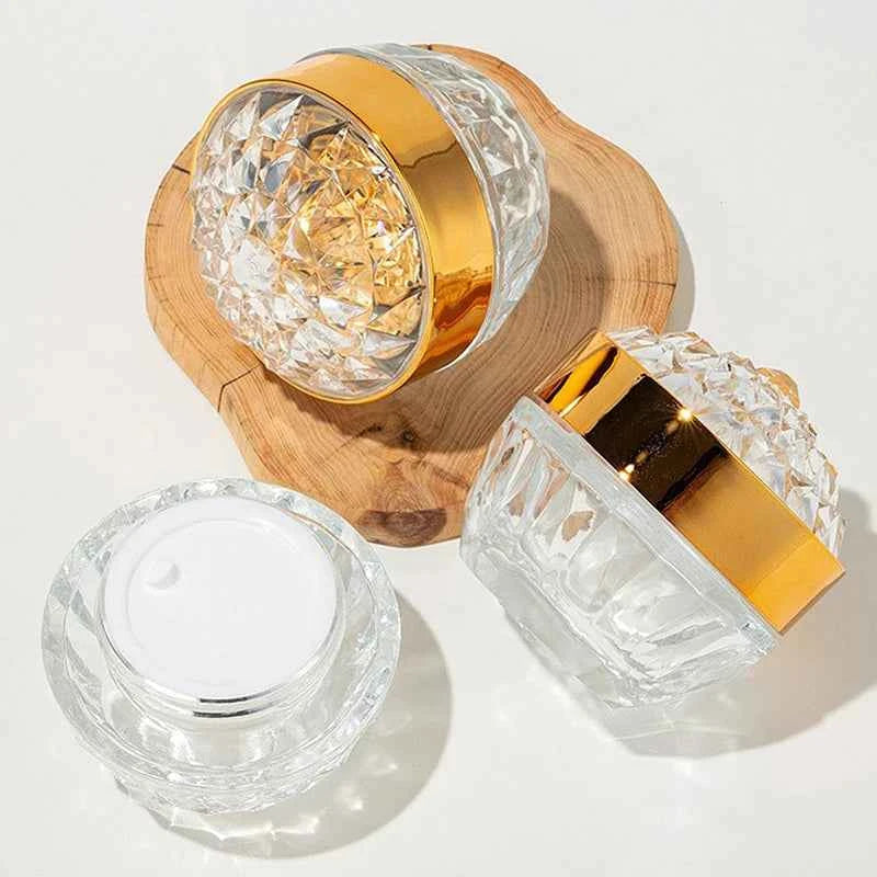 Luxury Glow Diamond Glass Face Cream Jar - 50g Acrylic Container for Creams & Lotions, Perfect Travel Companion