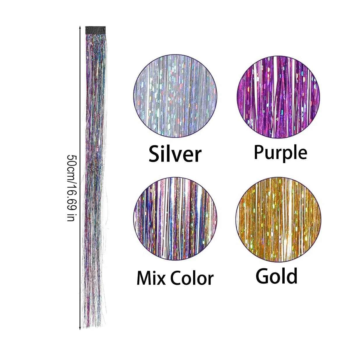 Sparkle & Shine Hair Tinsel Clips - 4 Colorful, Heat-Resistant Glitter Extensions for Festivals & Parties
