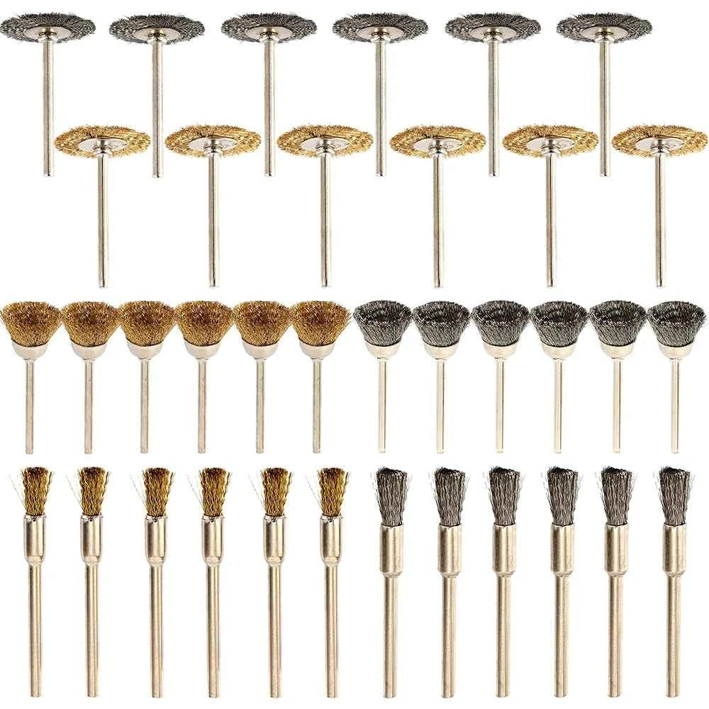 36/60Pcs Brass Brush Steel Wire Wheels Brushes Drill Rotary Tools Polishing Dremel Rotary Tools Metal Rust Removal Brush Set