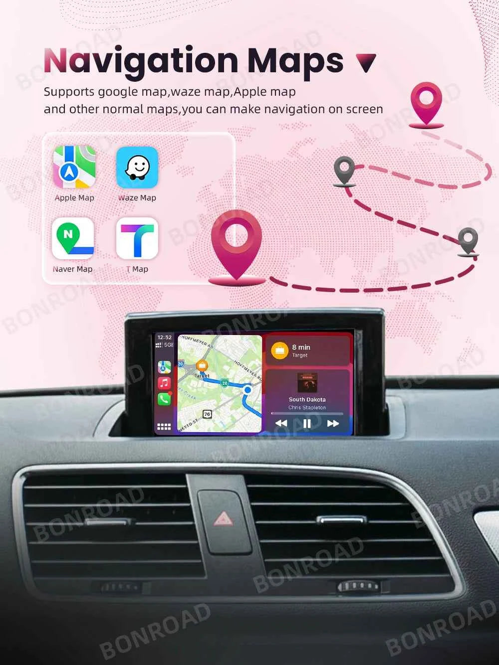 BONROAD Wireless CarPlay Android Auto Interface Adapter for Audi A1 Q3 2013-2018 RMC HNR with AirPlay Mirror Link