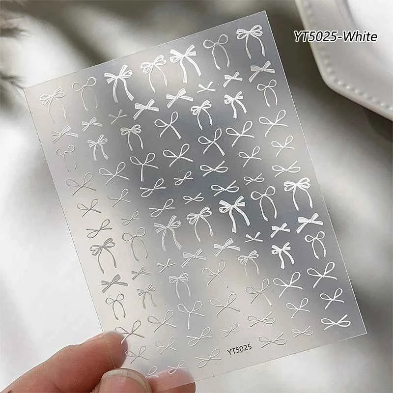 Brand Name Bowknot Nail Art Stickers - Vintage Self-Adhesive Decals in White, Pink & Black for Cute Manicures