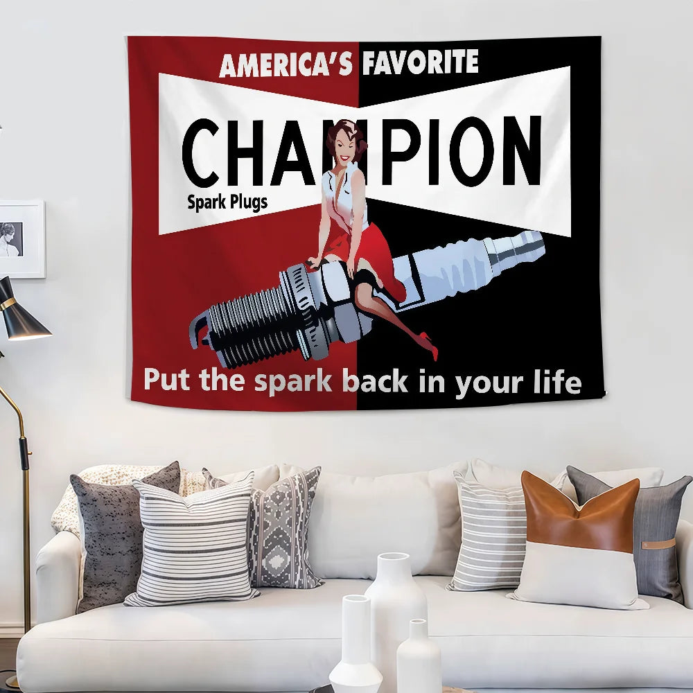 C-Champion Spark Plugs Logo Flag Suitable For Birthday Parties Living Room Bedroom And Outdoor Camping Decorations