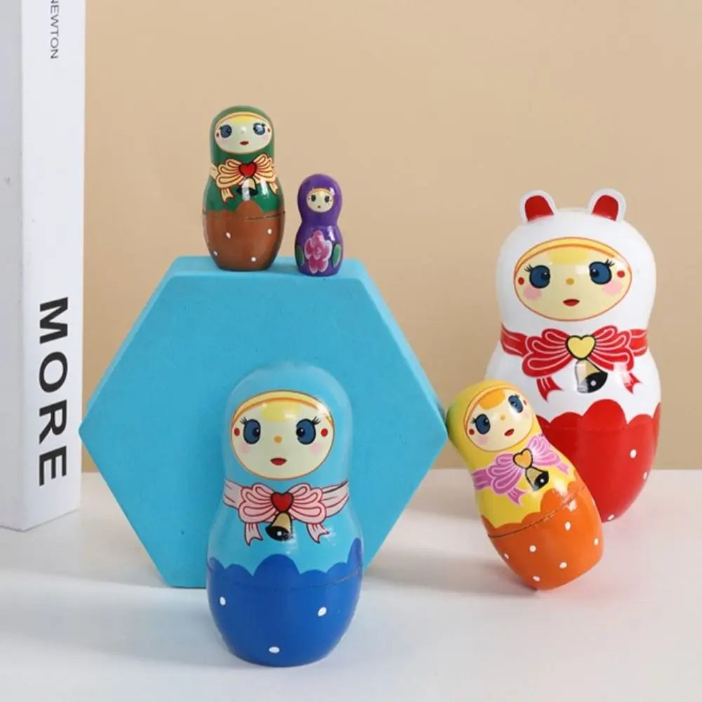 Rabbit 5Pcs/Set Animal Matryoshka Doll Wood Smooth Wooden Stacking Dolls Line Dog Panda Girls Russian Doll Christmas