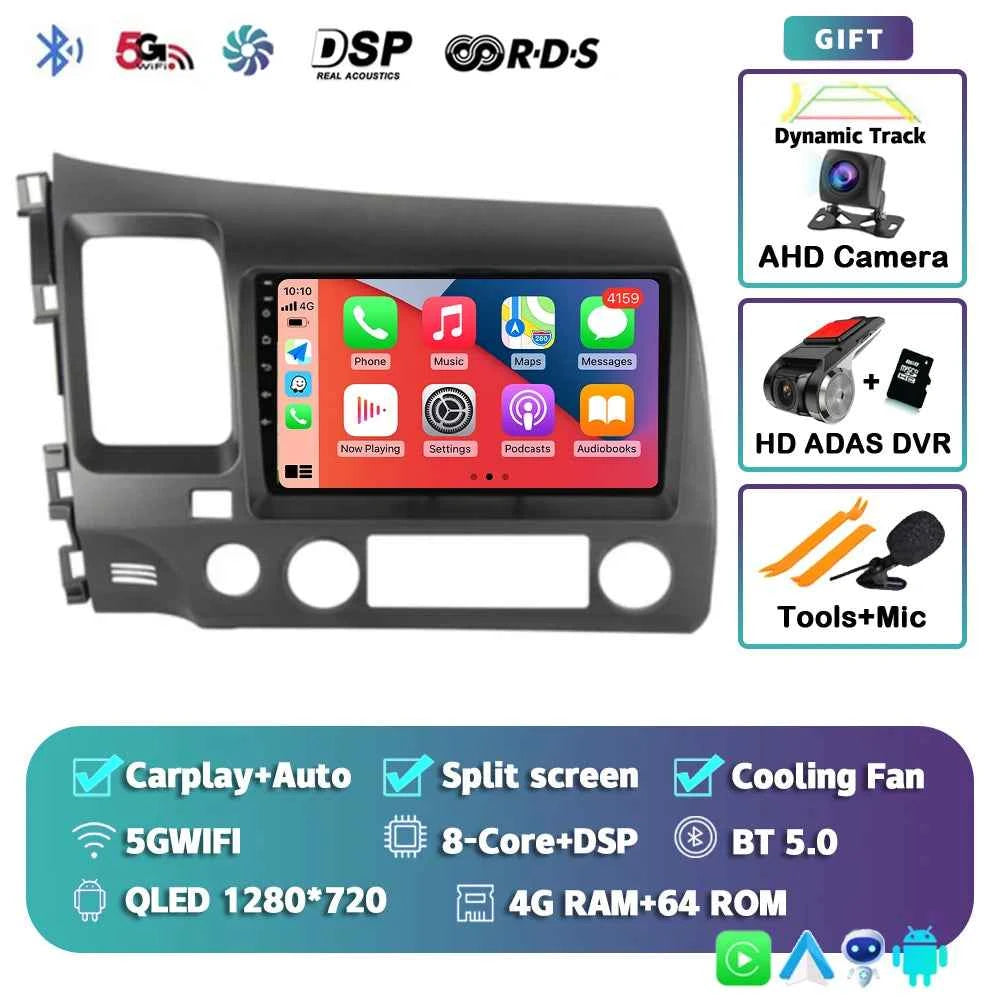 Android 15 Car radio For Honda Civic 8th 2005-2011 Carplay Android auto Qualcomm Car stereo Multimedia player 4G wifi 48EQ 2 din