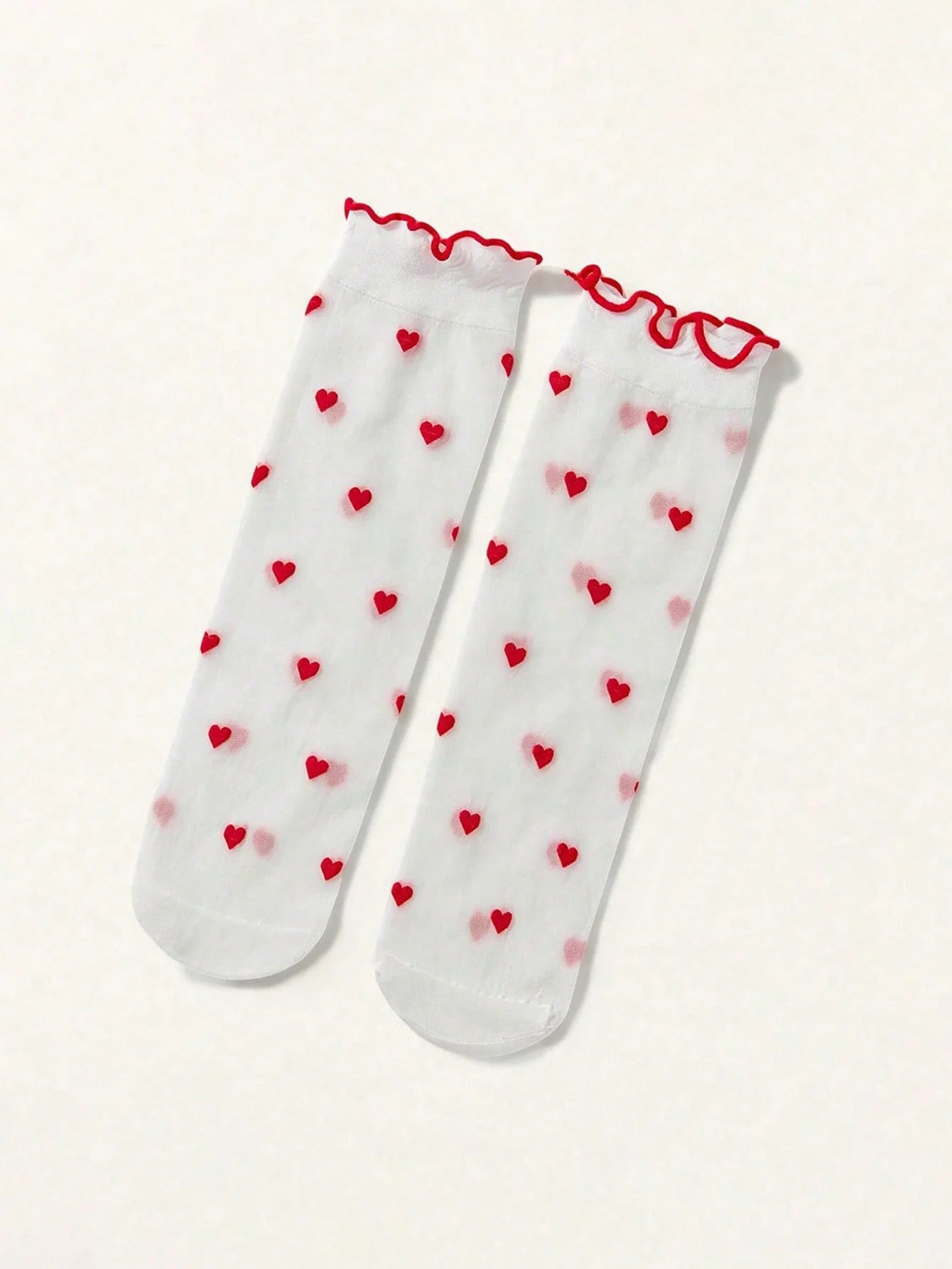 1 Pair of Girls' Mid-Calf Socks, Breathable and Comfortable Red Heart Patterned Straight-Leg Socks Suitable for Spring and Summer