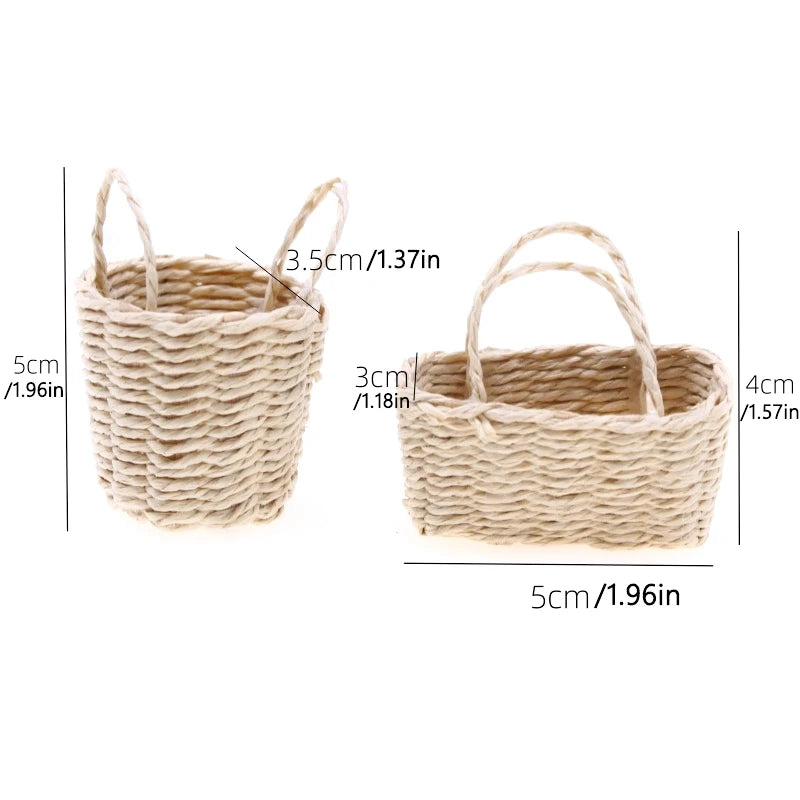 1:12 Straw Basket Simulation Food Basket Model Toys for Doll House Decoration 1/12 Dollhouse Miniature Accessories