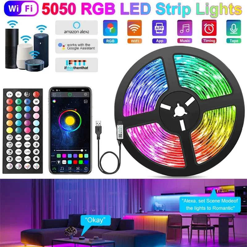 Led Lights For Bedroom Bluetooth Wifi App Remote Control Rgb Led Light Strip 5050 Rgb Usb 5V Led Tape Tv Backlight Room Lighting The jack market .AU The jack market .AU Home $ 52 136:9131324113#WIFI W 44 KEY;380:200746124#4M