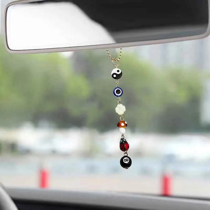 Devil's Eye Clover Mirror Pendant - Boho-Chic Demon Eye Charm for Lucky Rear View Car Accessory