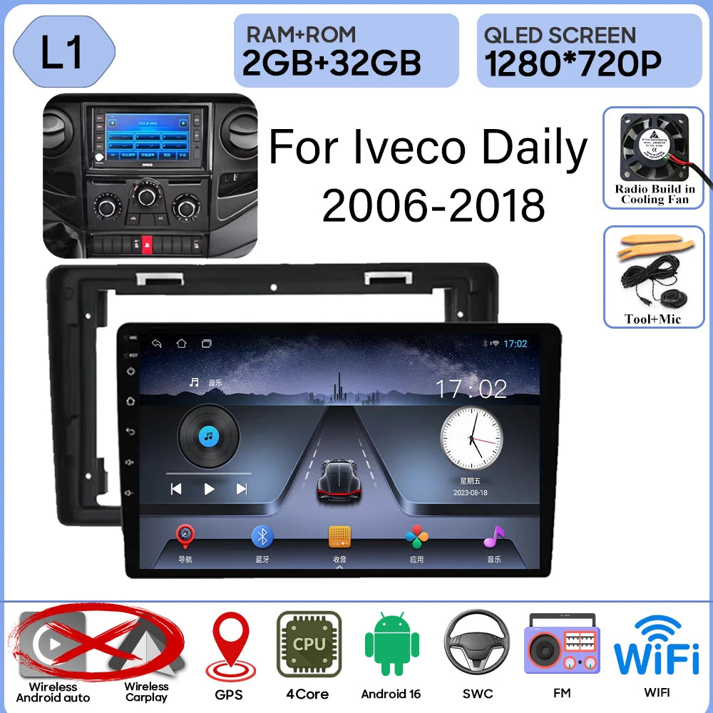 Android 16 Carplay For Iveco Daily 2006-2018 Video Car Radio GPS Navigation Car Monitor Autoradio No 2din Screen GPS DVD Video