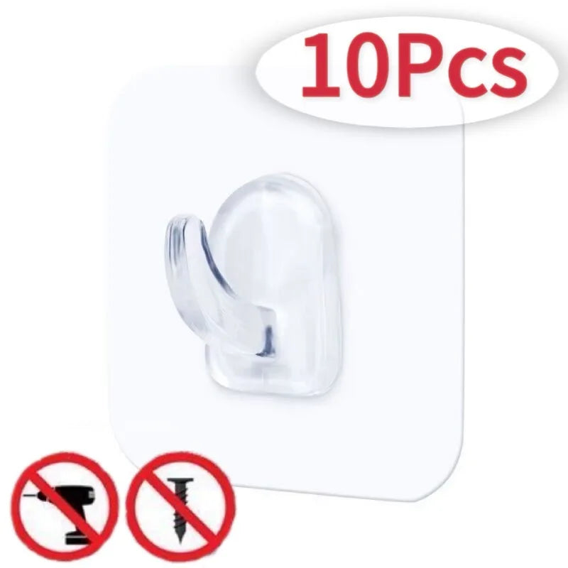 1-20pcs Transparent Self Adhesive Hooks Door Wall Mounted Hanger Hook Suction Heavy Load Rack Kitchen Bathroom Organizer Holder