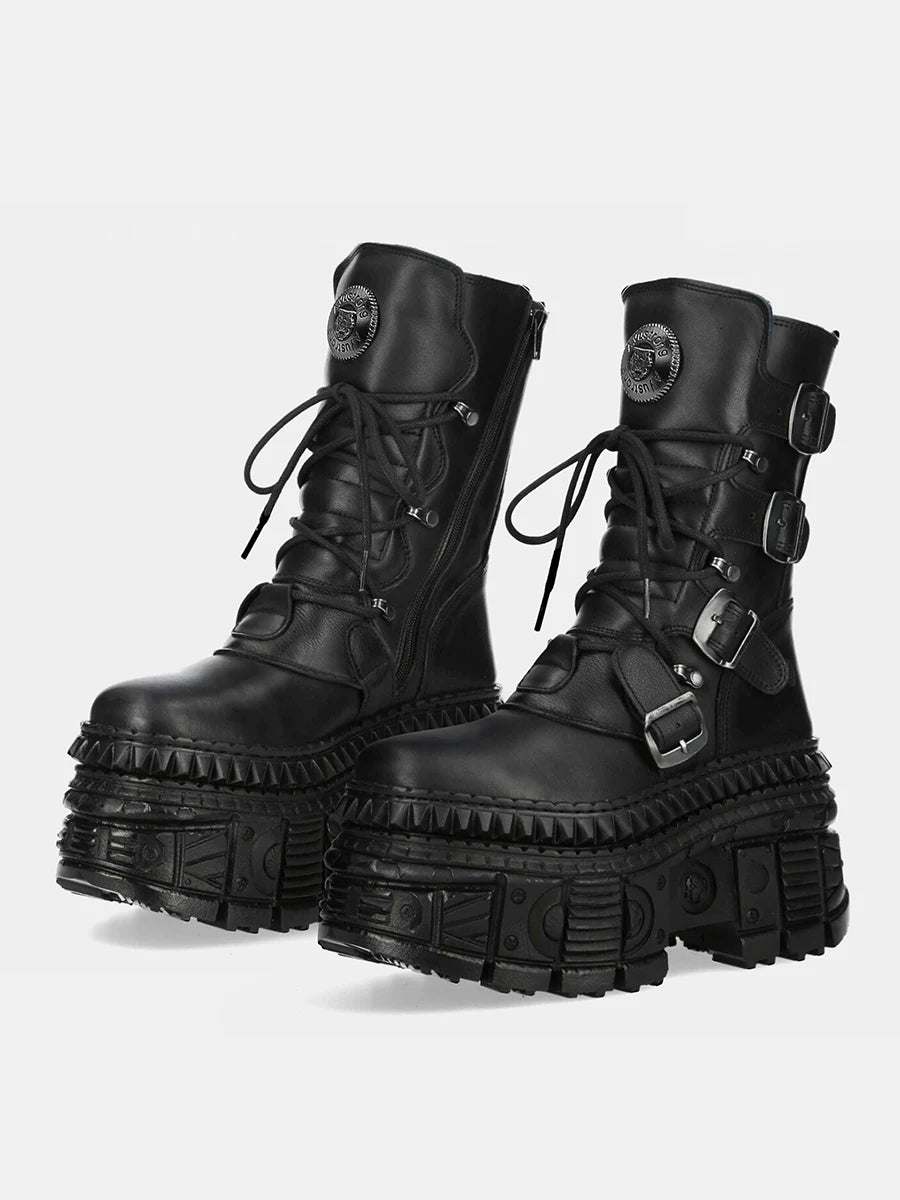 Punk Style Women Boots Lace-up Heel Height Platform Shoes Woman Gothic Ankle Rock Boots Metal Decor Man And Woman Sneakers 2025