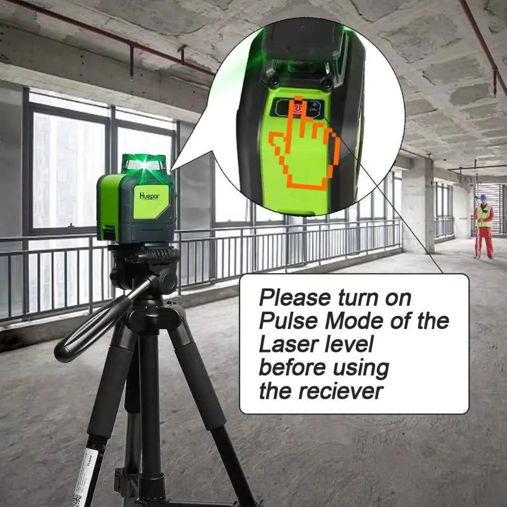 Huepar Laser Detector - Digital Receiver with Three-Side LED Display & Pulse Mode for Precision Leveling