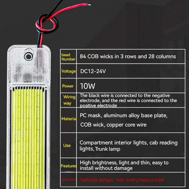 Car Reading Light COB High-brightness thin 12V/24V LED Cabin Interior Light Dome Lamp With Switch For Van Lorry Truck RV Camper