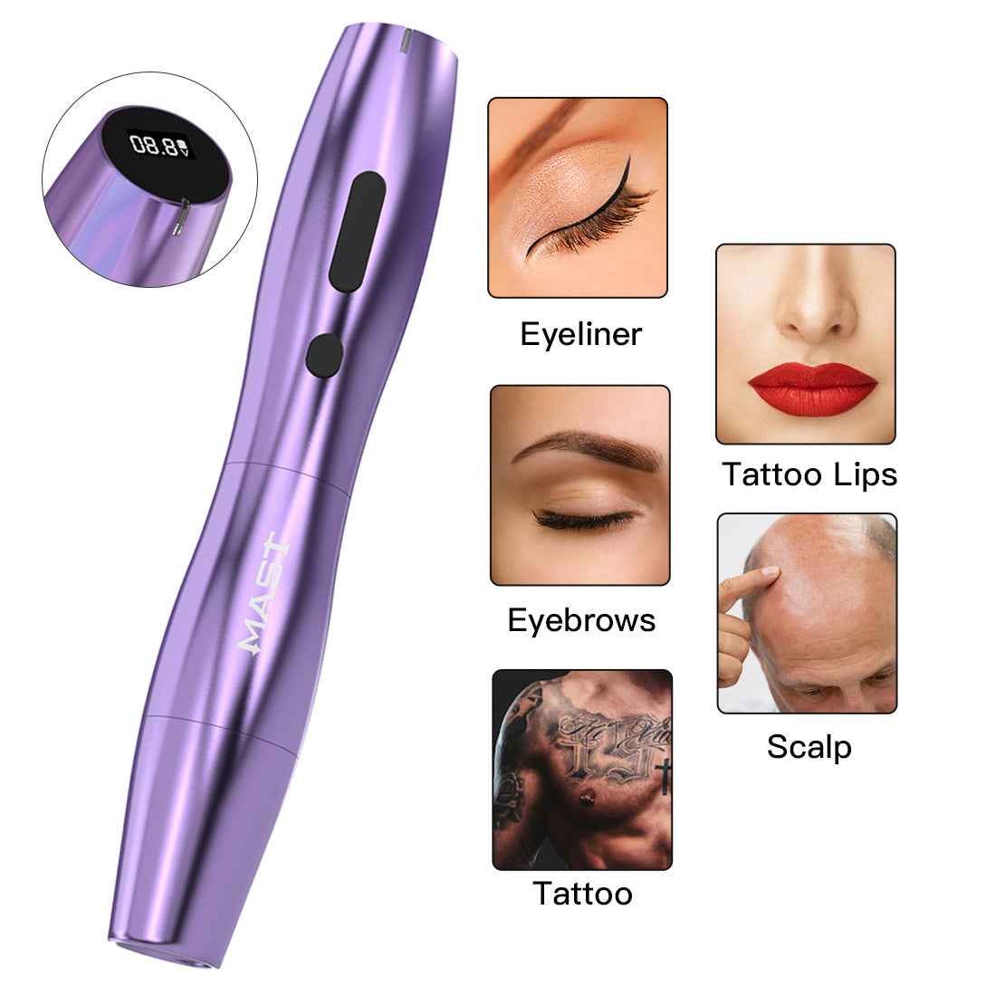 Mast P20 Wireless Tattoo Machine Kit - 2.5mm Stroke, 1000mAh Battery, Lightweight Design for Effortless PMU Mastery