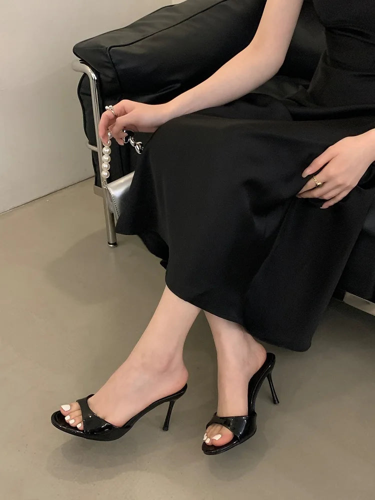Eilyken 2026 New Summer Fashion Open Toe Women Slipper Slip On Elegant Thin Heel Dress Pumps Ladies Slides Zapatillas De Mujer