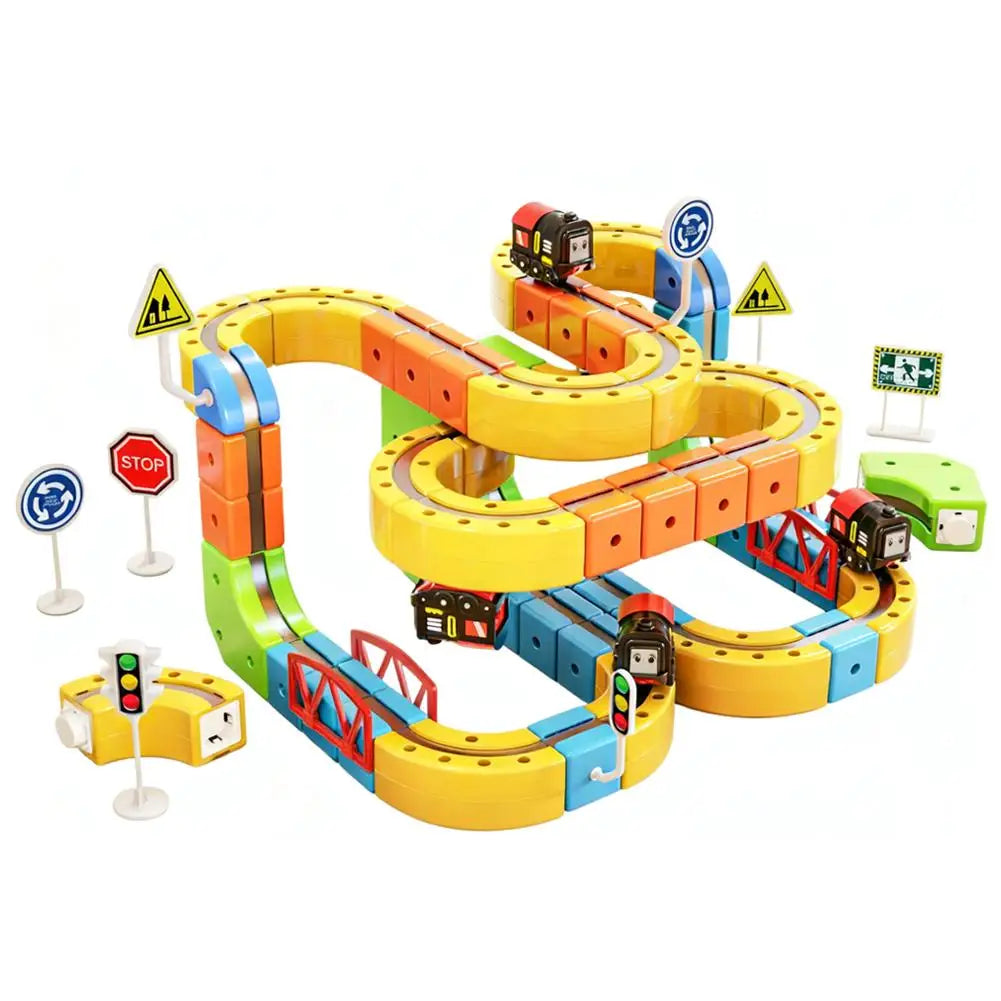 62/105/167PCS Magic Track Cube ChildrenS Educational High-Speed Rail Train Toy Boys And Girls Intellectual Diy Building Blocks
