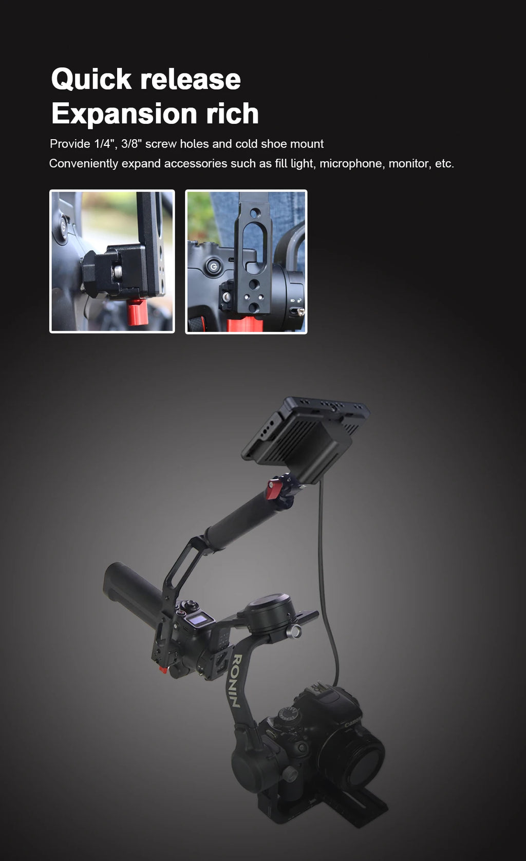 Carbon Fiber L Bracket Handle Grip Foldable Cold Shoe Mount Clamp for DJI Ronin RS3 RS4 Mini RS2 RSC2 Handheld Gimbal Stabilizer