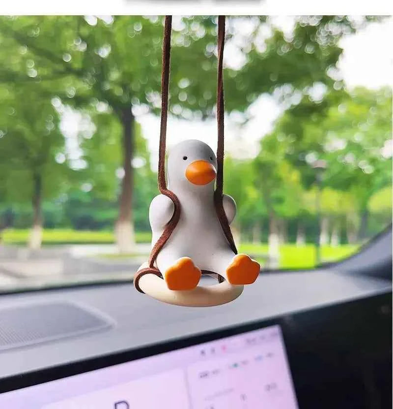 Cute Anime Car Interior Decoration Gypsum Swing Duck Auto Rearview Mirror Pendant For Kawai Car Decoration Accessories