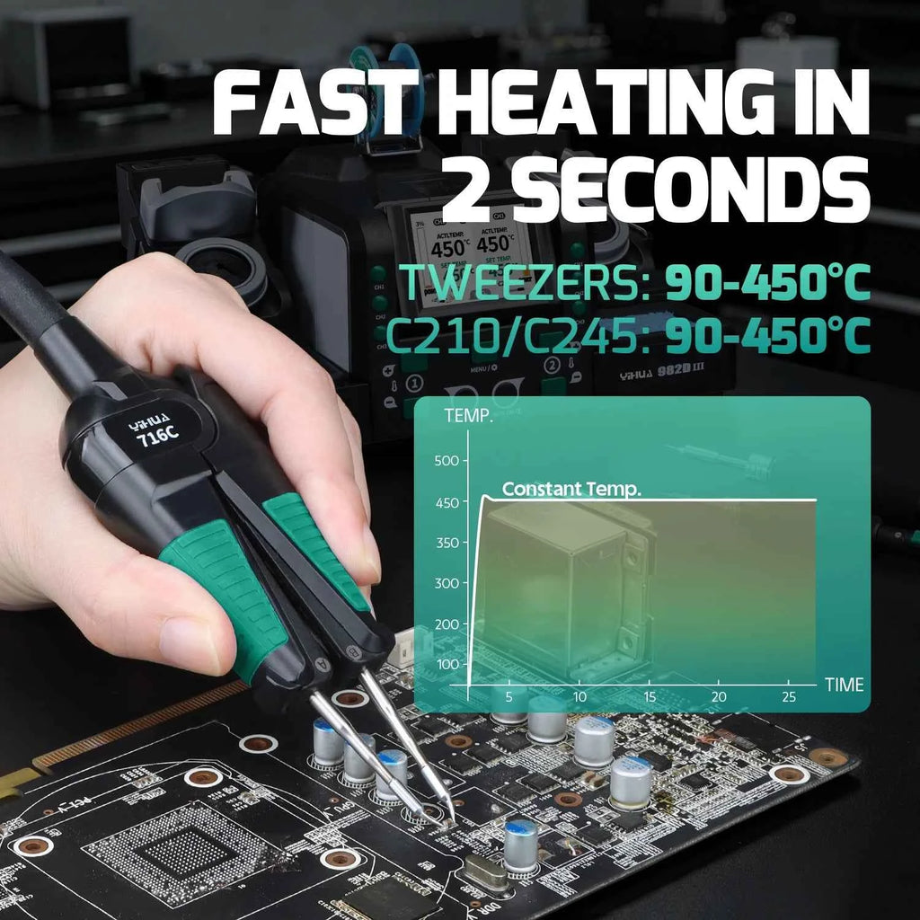 YIHUA 982D-III Precision Tweezers Soldering Iron C210 Station for SMT SMD Micro Component Rework Station with Auto Calibration