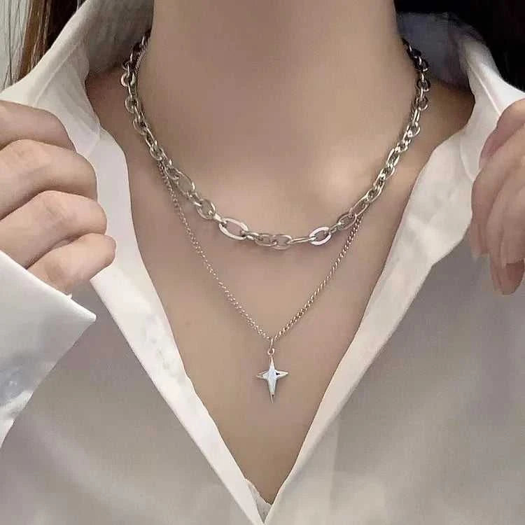 New Design Double Layer Link Chain Cross Star Necklace for Women Man Teens Trendy Punk Hip hop Stainless Steel Choker The jack market .AU The jack market .AU Jewellery & Chains $ 47 <none>