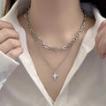 New Design Double Layer Link Chain Cross Star Necklace for Women Man Teens Trendy Punk Hip hop Stainless Steel Choker The jack market .AU The jack market .AU Jewellery & Chains $ 47 <none>