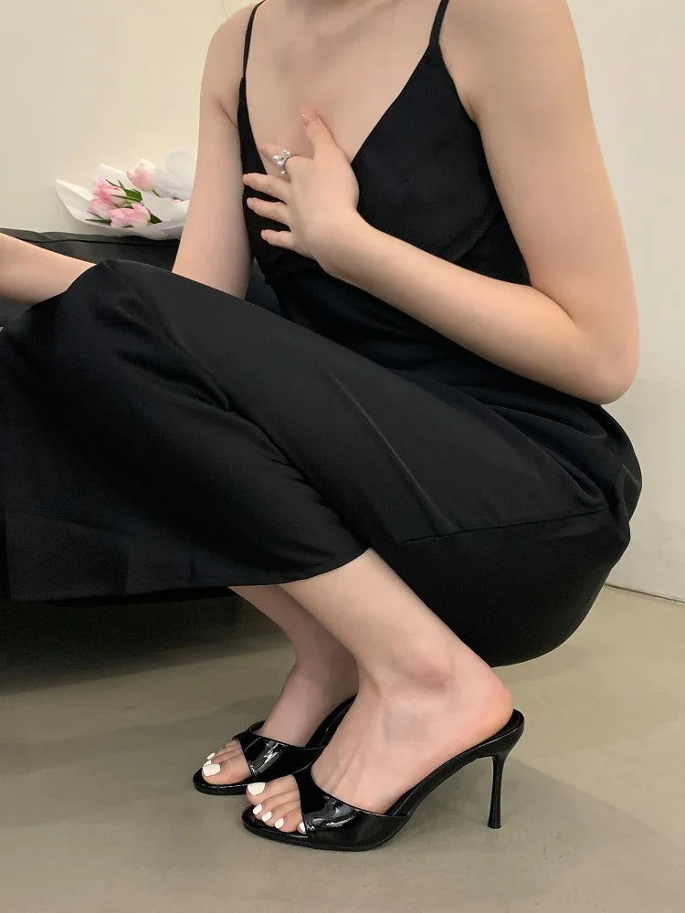 Eilyken 2026 New Summer Fashion Open Toe Women Slipper Slip On Elegant Thin Heel Dress Pumps Ladies Slides Zapatillas De Mujer