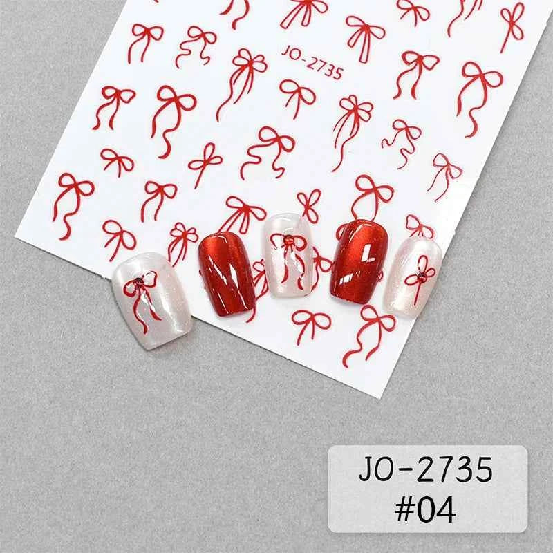 Brand Name Bowknot Nail Art Stickers - Vintage Self-Adhesive Decals in White, Pink & Black for Cute Manicures