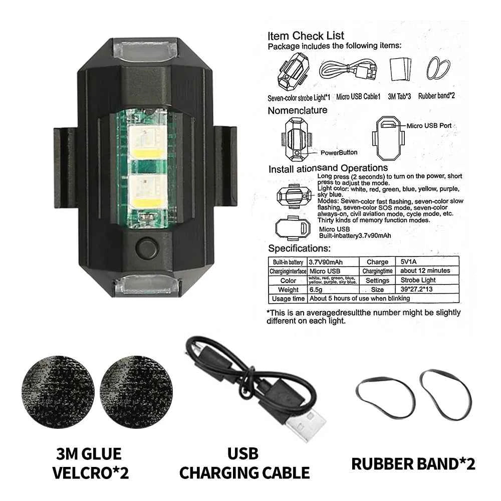 Motorcycle Lights Drone Strobe Light USB LED Anti-Collision Bike Aircraft Night Flying Mini Flashing Warning Signal Light