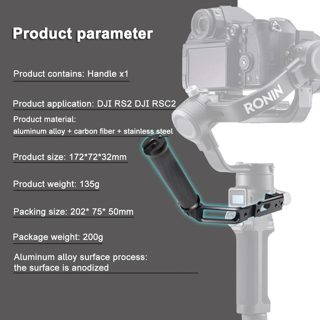 Carbon Fiber L Bracket Handle Grip Foldable Cold Shoe Mount Clamp for DJI Ronin RS3 RS4 Mini RS2 RSC2 Handheld Gimbal Stabilizer