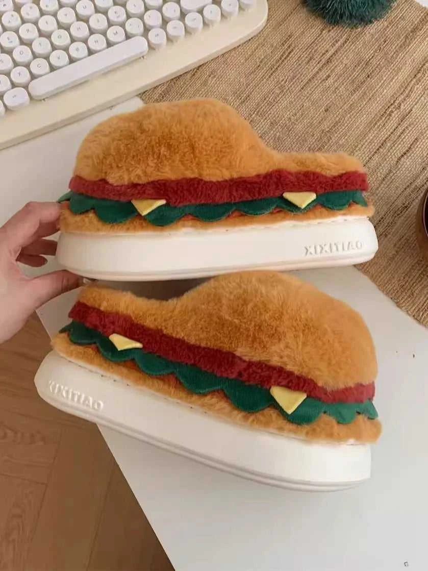 Funny Cute Hamburger Home Slippers Shoes For Men And Women Indoor Household Slippers Warm And Non Slip Winter Fun Couple Cotton The jack market .AU The jack market .AU Step Up Your Style: Trendy Shoes for Every Occasion! $ 75 14:366#Package Cute Burger;200000124:201446565