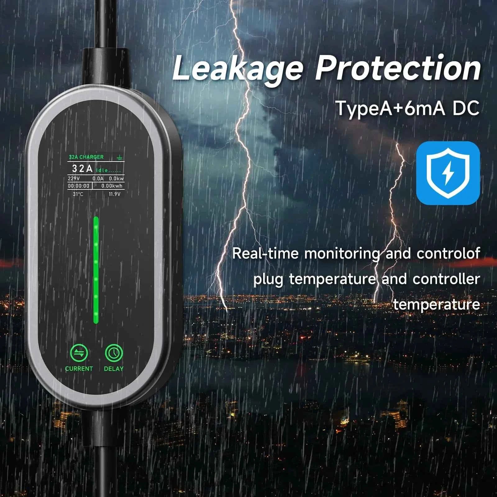 Puppyfc 7KW 32A Smart WiFi Portable EV Charger Type1/Type2 Home Electric Vehicle Charging Station with CEE Plug