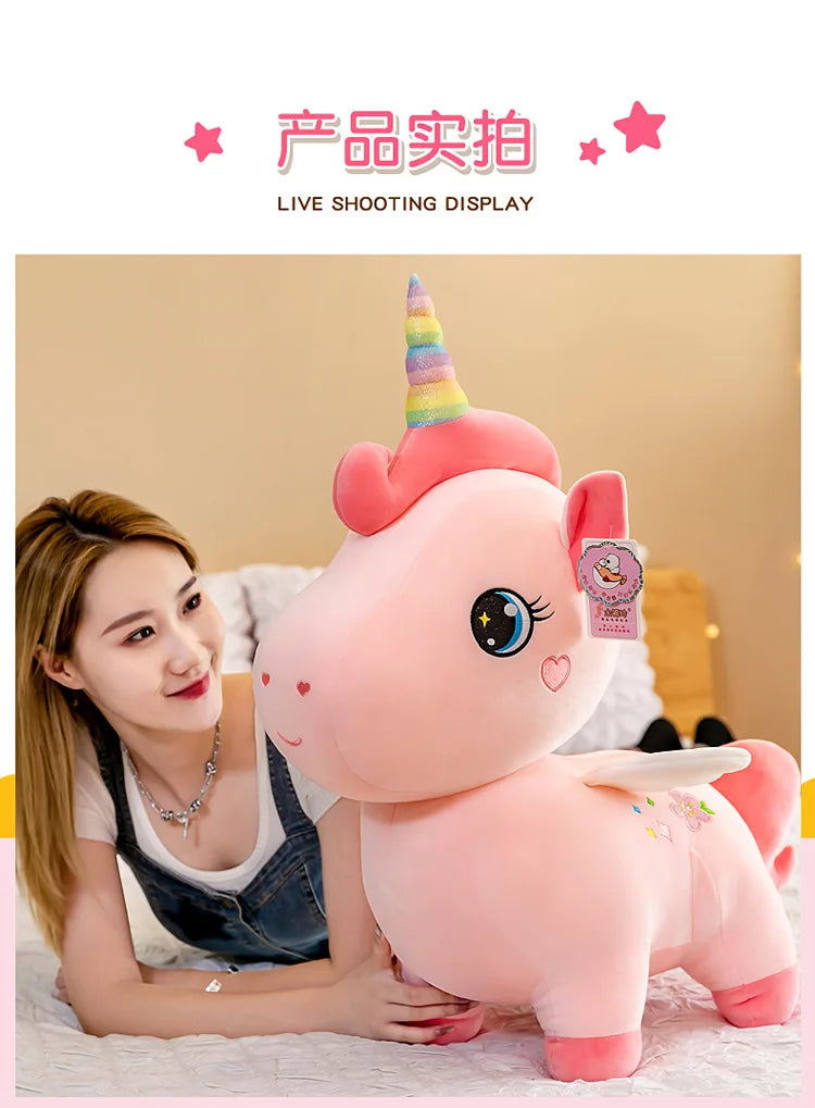 Cute Pink Unicorn with Wings Plush Toy Doll Soft Stuffed Kawaii Animals Princess Cartoon Pillow Cushion Birthday Gift for Girl