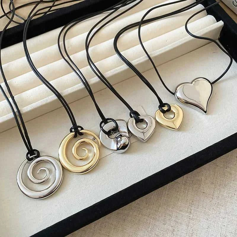Fashion Spiral Heart-Shaped Pendant Necklace for Women Adjustable Long Black Wax Rope Clavicle Chain Charm Couple Birthday Gift The jack market .AU The jack market .AU Jewellery & Chains $ 48 200001033:200003757#5