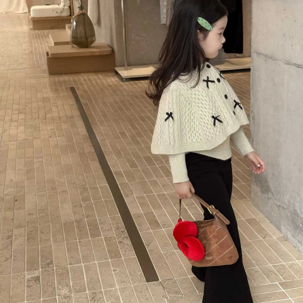 2025 Autumn New Children Clothing Korean Children Clothing Girls Retro Bow Sweater Cape Sweater Two Piece Set The jack market .AU The jack market .AU Mum & Kids: Essential Products for Every Family $ 35 14:193#pant;200000463:200004187#90cm