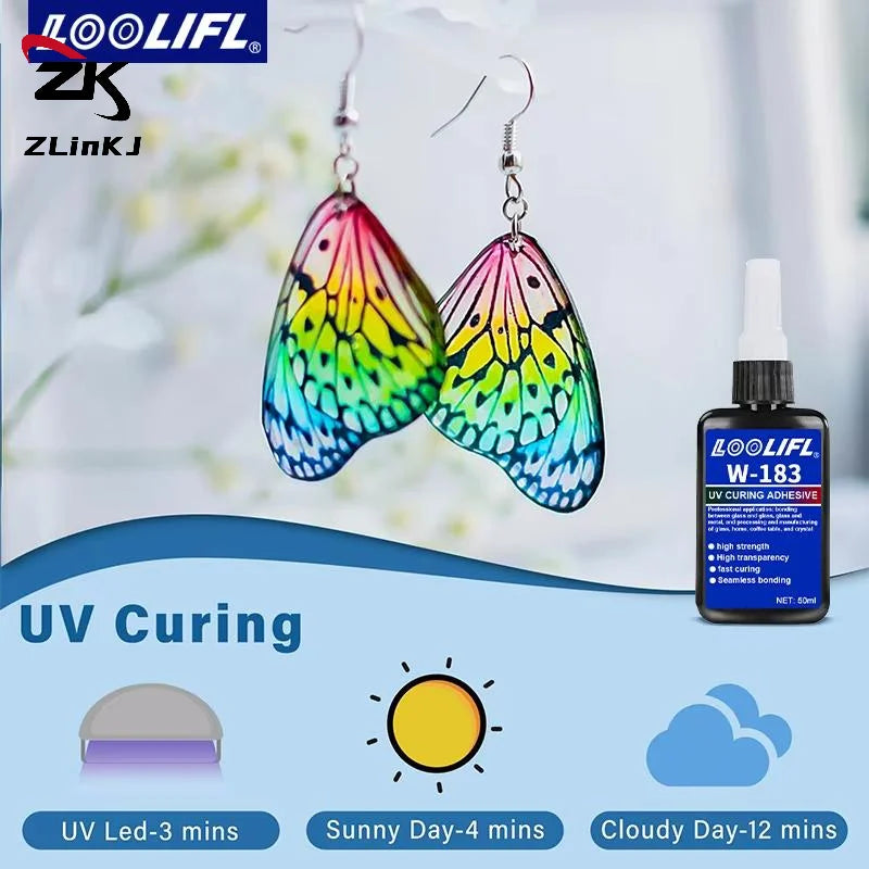 -1Pcs UV Curing Crystal Glass And Metal ABS Bonding New W-183 Strong 50ml UV Glue Curing Adhesive Welding With UV Curing Lamp