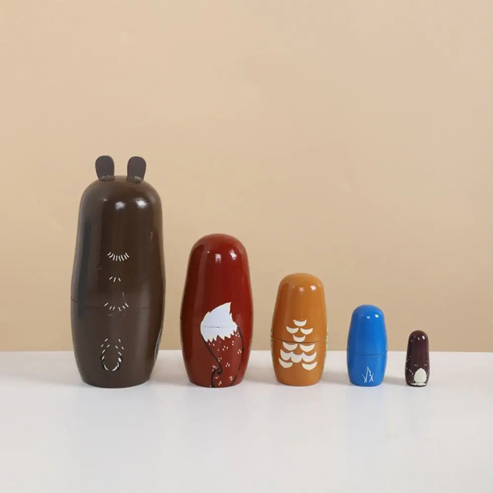 Rabbit 5Pcs/Set Animal Matryoshka Doll Wood Smooth Wooden Stacking Dolls Line Dog Panda Girls Russian Doll Christmas