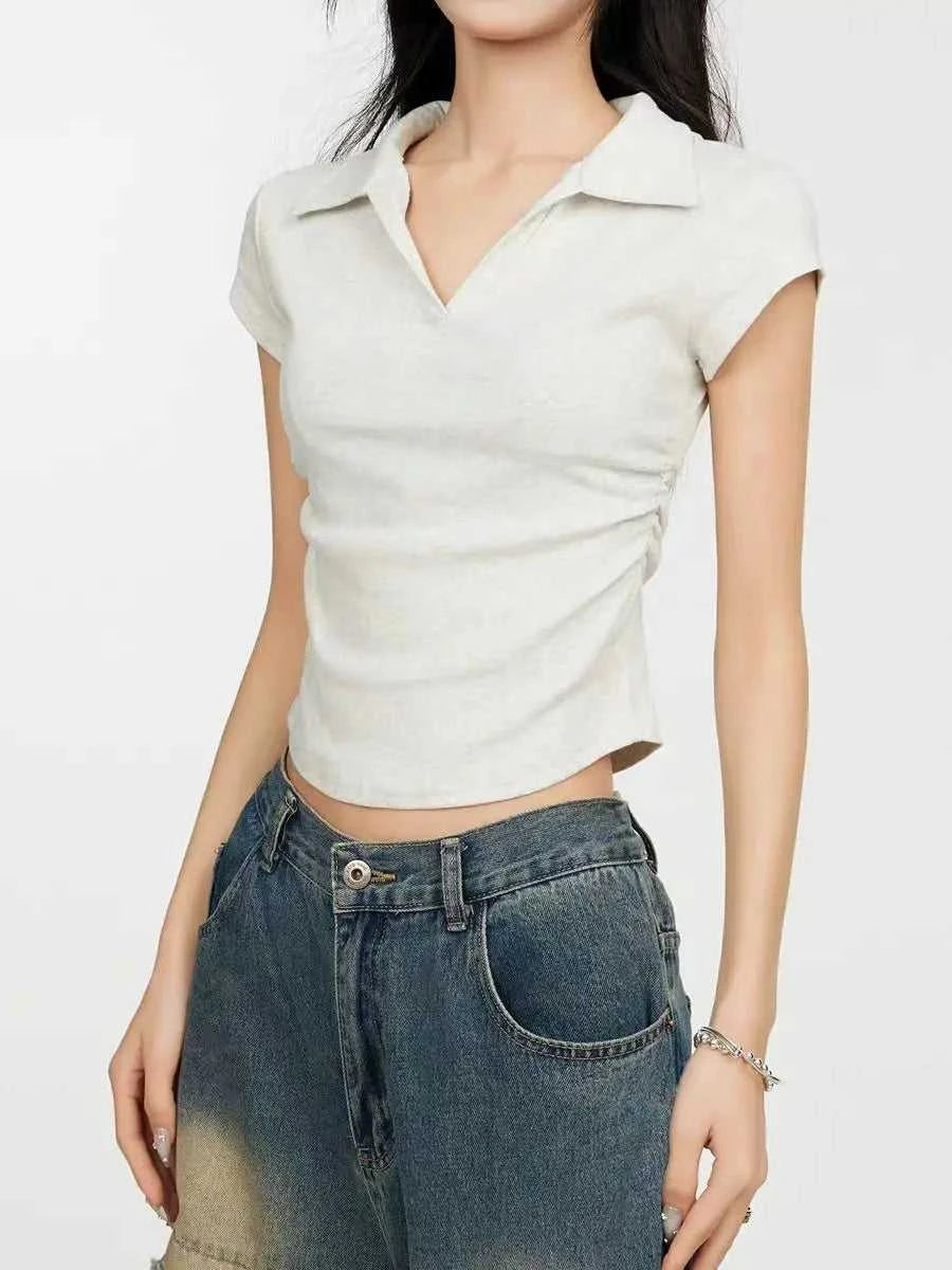Cotton Summer Sexy Women's T Shirt Skinny Slim Basic Solid Crop Top Short Sleeve Polo TShirtCasual Top Tee for Women The jack market .AU The jack market .AU Woman Fashion $ 57 14:771#White;5:361385