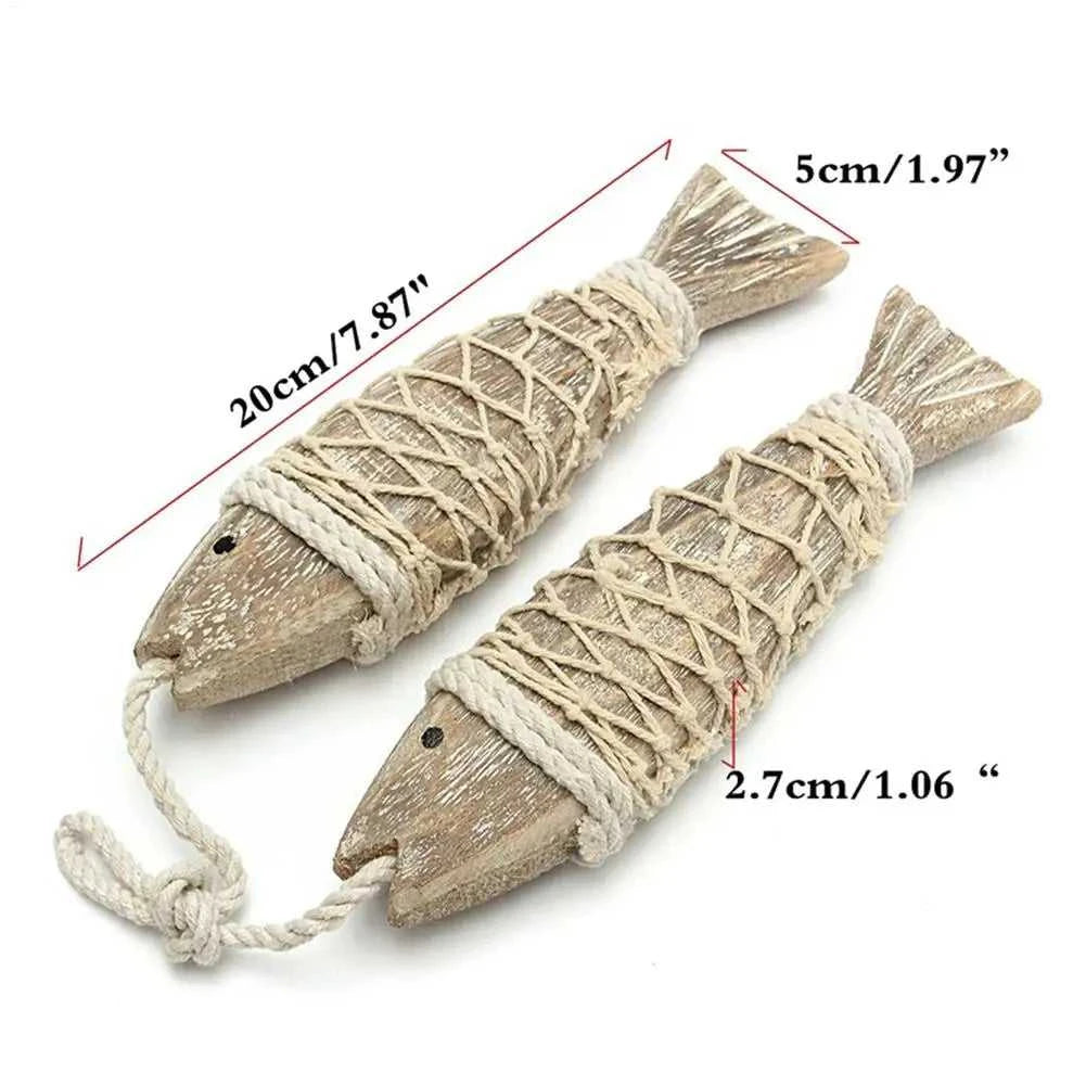 Fish Boho Decor 2-pieces Antique Wood Fish Sculpture with Fishing Net Aesthetic Art Decoration for Home Boats Balcony Pub The jack market .AU The jack market .AU Fishing Gear $ 26 14:10#A