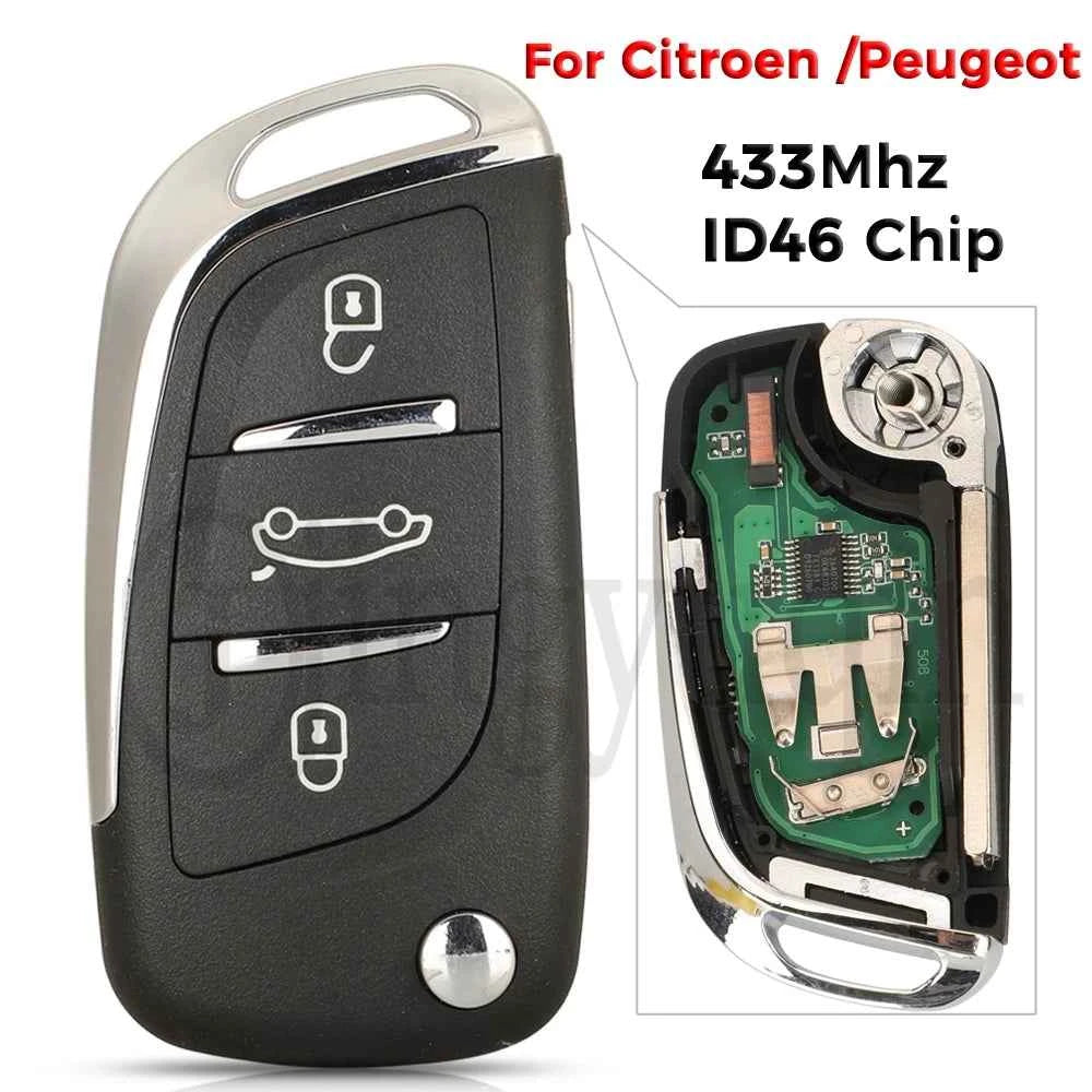 jingyuqin 3 Buttons For Citroen Ds4 2012 C3 2017 C4 201- Fit Peugeot 508 Filp Remote Car Key 433MHz ID46 Chip Fob HU83 VA2 Blade