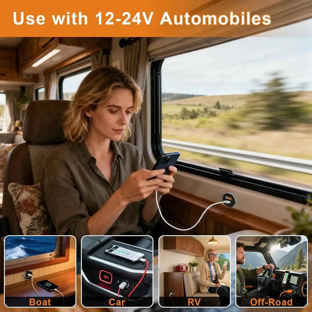 1-2 Pack Mini 66W 12V USB Outlet PD 30W Type-C QC3.0 36W USB-A Dual Port Aluminum Fast Charging Socket for RV Camper Truck Boat