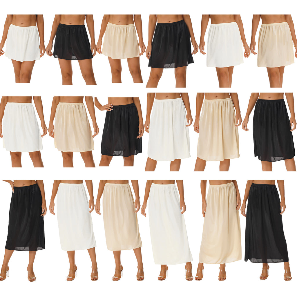 Womens Petticoat Skirt Solid Half Slip Underskirt Summer Elastic Waist Inner Lining Midi Skirt Long Underskirt for Party Dress