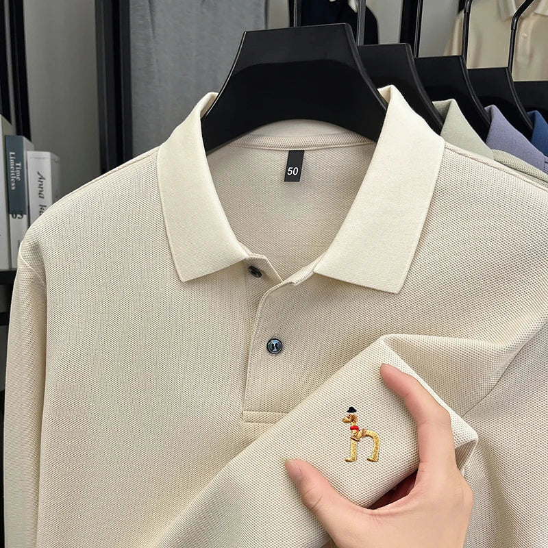 100Cotton Luxury Brand Men's Polo Shirt Exquisite Dog Embroid Long Sleeve Fashion Quality Lapel T-Shirt Business Casual Menswear