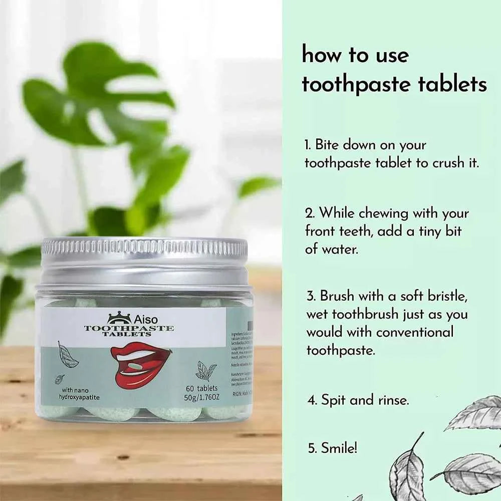 Nano Hydroxyapatite Chewable Toothpaste Tablets - Travel Size, Fresh Breath, 60 Count