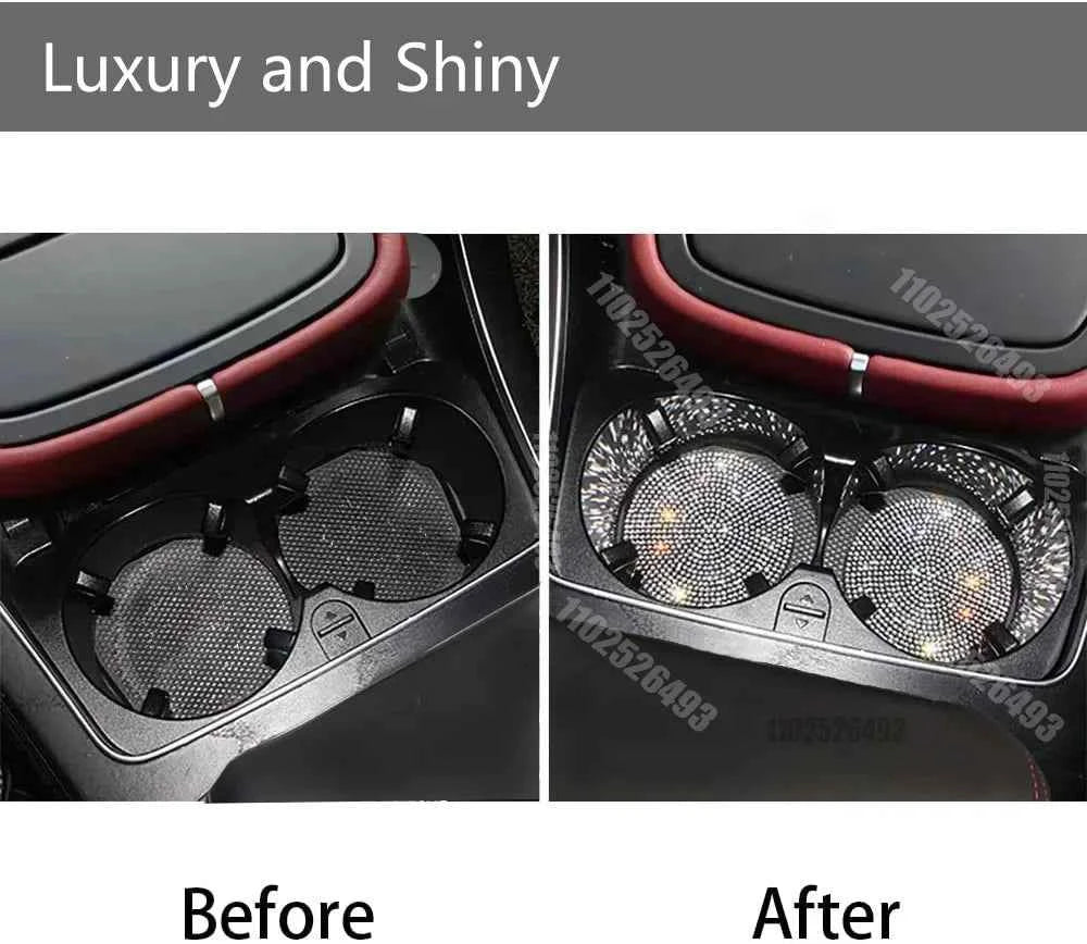 2Pcs Diamond Car Coaster Water Cup Slot Non-Slip Mat Bling Gadget Silica Pad Cup Holder Mat Auto Interior Decoration Accessories