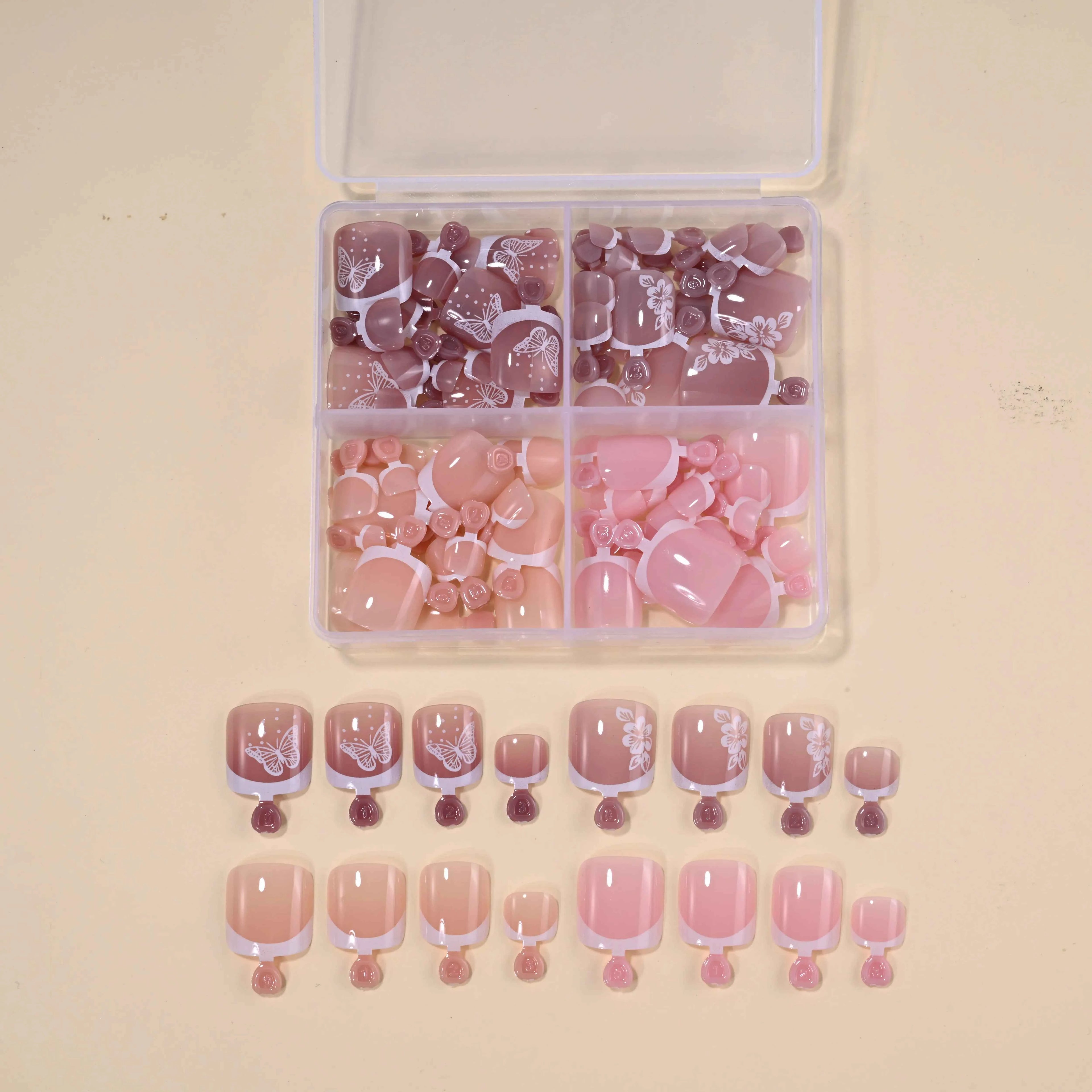 GlamNails Glossy Short-Square Press-On Toenails - 96 Pcs in 4 Stunning Colors: Nude, Pink, Brown
