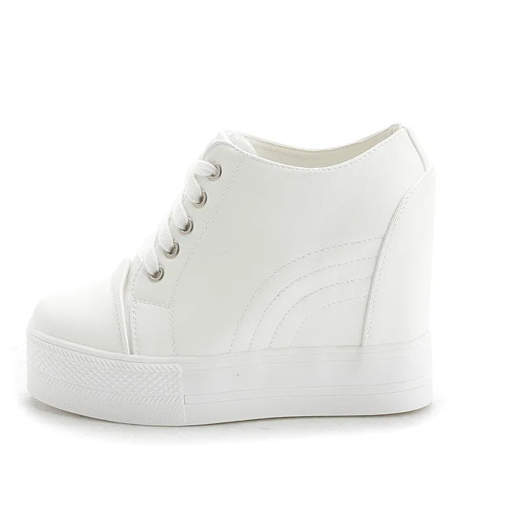High Top Women's Casual Shoes Leather Casual Sneaker Hidden Increased Ladies Ankle Boots New Plush Woman Platform Boots Botines