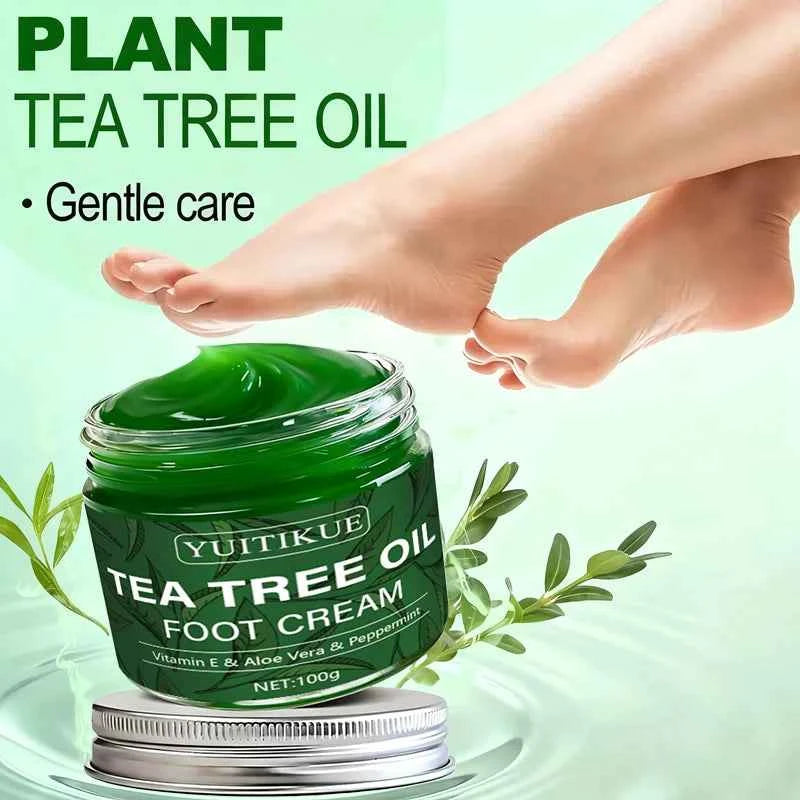 YUITIKUE Tea Tree Oil Foot Cream 100g - Multi-Use Moisturizer for Feet, Hands, Knees & Elbows, Gentle Care with Vitamin E & Aloe